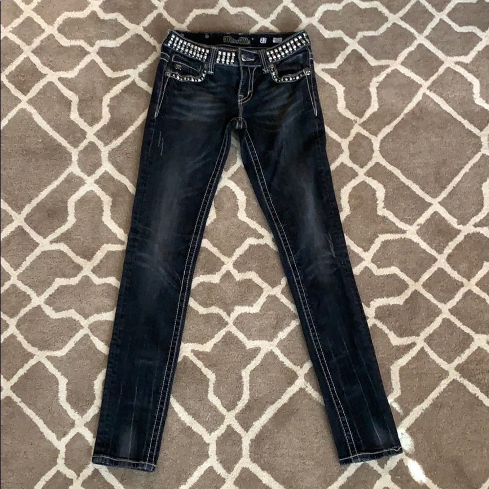 Miss Me Skinny Studded Black Distressed Jeans 27
